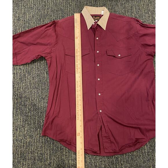 Vintage Plains Western Wear Mens button up Shirt Size L Red Short Sleeve - Picture 3 of 6